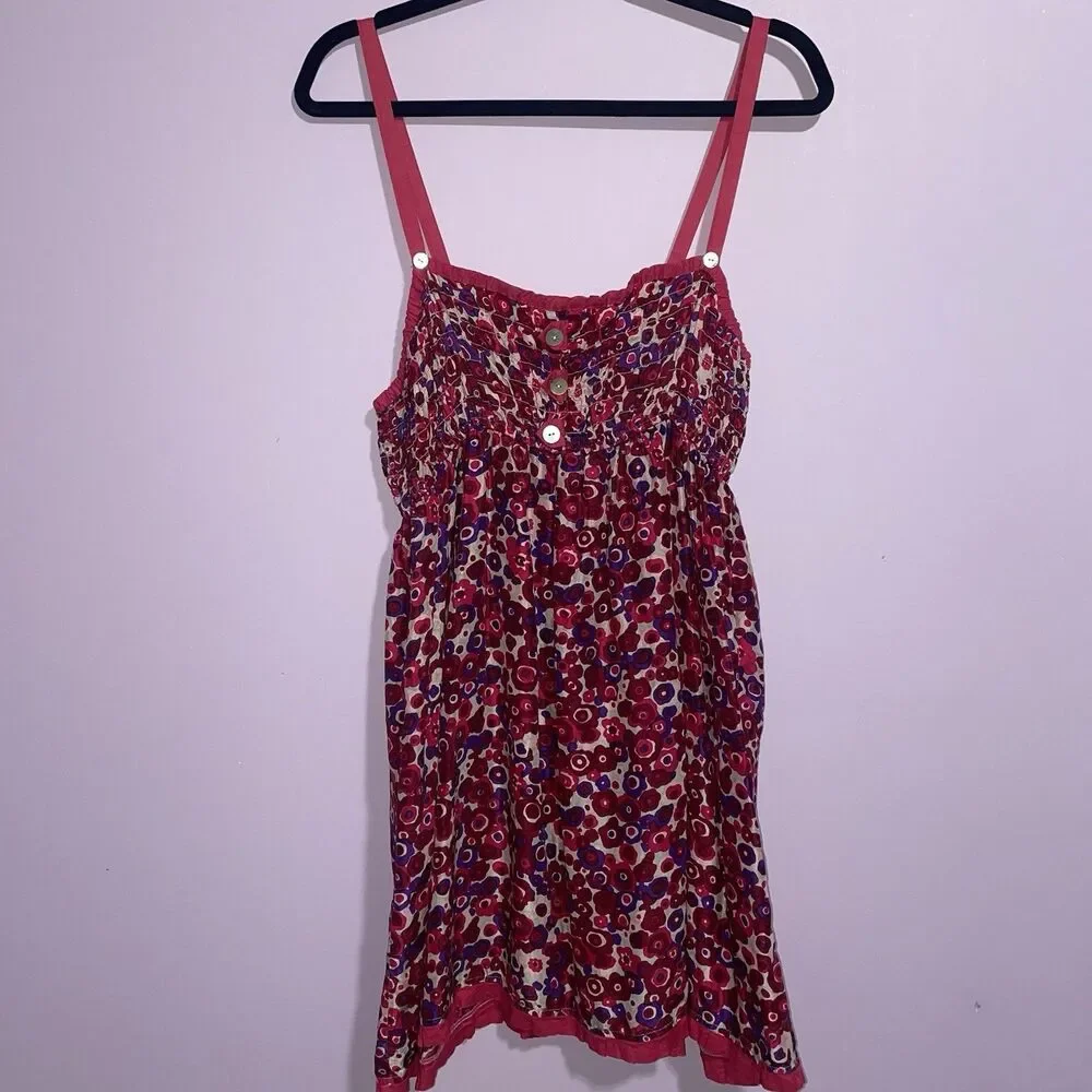 Free People Silk Babydoll Sundress Women L Pink Smocked Boho Preppy Beach Resort